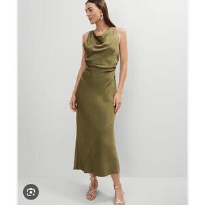 NEW ANN TAYLOR $130 MOSS GREEN HALTER BIAS SATIN MAXI DRESS SIZE O